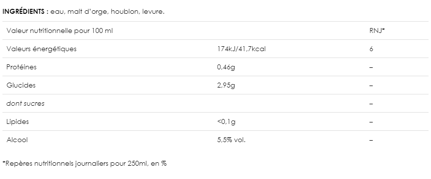 Ingrédients et Valeurs nutritionnelles